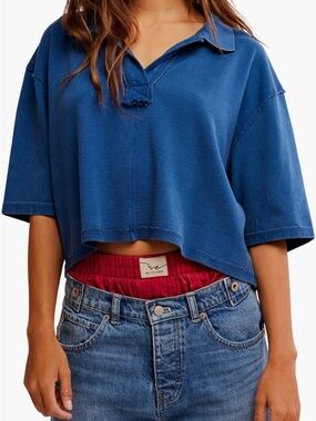 We The Free Cropped Polo Top in Blue